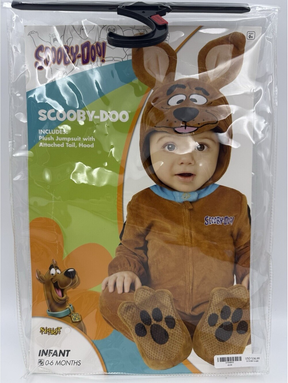 SCOOBY DOO - Spirit Halloween Costume - Toddler 0 - 6 Months With Tail & Hood